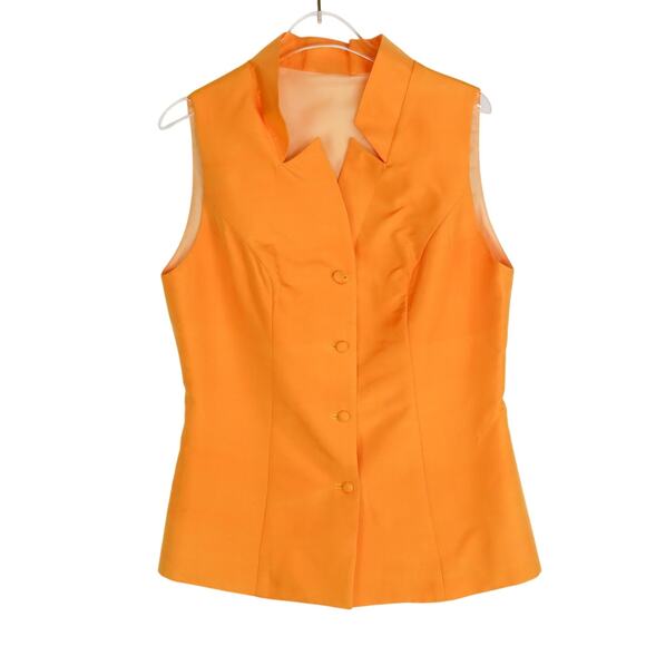 1990s Vintage Orange Sleeveless Blouse Vest Top Small - Picture 3 of 4